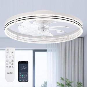 image:imageaddlon Ceiling Fans with Lights and Remote 24 Low Profile Ceiling Fans 30006000K Dimmable Modern Flush Mount LED Fan Light Fandelier Ceiling Fan for Bedroom Kitchen Living Room BlackWhite  Starry