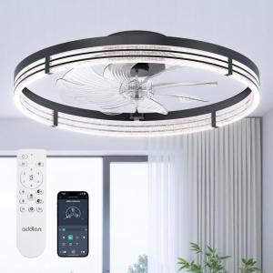 image:imageaddlon Ceiling Fans with Lights and Remote 24 Low Profile Ceiling Fans 30006000K Dimmable Modern Flush Mount LED Fan Light Fandelier Ceiling Fan for Bedroom Kitchen Living Room BlackBlack  Starry