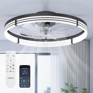 image:imageaddlon Ceiling Fans with Lights and Remote 24 Low Profile Ceiling Fans 30006000K Dimmable Modern Flush Mount LED Fan Light Fandelier Ceiling Fan for Bedroom Kitchen Living Room WhiteBlack  Striped