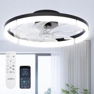 image:imageaddlon Ceiling Fans with Lights and Remote 24 Low Profile Ceiling Fans 30006000K Dimmable Modern Flush Mount LED Fan Light Fandelier Ceiling Fan for Bedroom Kitchen Living Room WhiteBlack