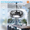 image:imageaddlon 20 Inch Outdoor Ceiling Fans with Lights IP65 Waterproof Plug in Caged Hanging Fan for Gazebo Remote Control 3 CCT 6 Speeds Reversible Outdoor Fan for Patio Pergola PorchBlack Mesh Cage