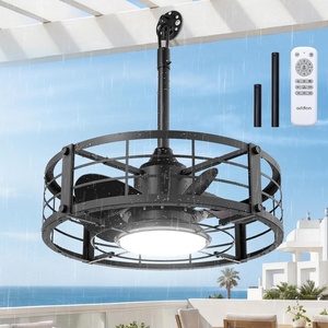 image:imageaddlon 20 Inch Outdoor Ceiling Fans with Lights IP65 Waterproof Plug in Caged Hanging Fan for Gazebo Remote Control 3 CCT 6 Speeds Reversible Outdoor Fan for Patio Pergola PorchBlack