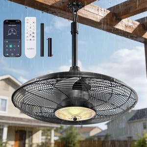 image:imageaddlon 20 Inch Outdoor Ceiling Fans with Lights IP65 Waterproof Plug in Caged Hanging Fan for Gazebo Remote Control 3 CCT 6 Speeds Reversible Outdoor Fan for Patio Pergola PorchMatte Black