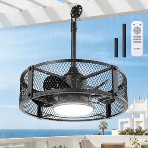 image:imageaddlon 20 Inch Outdoor Ceiling Fans with Lights IP65 Waterproof Plug in Caged Hanging Fan for Gazebo Remote Control 3 CCT 6 Speeds Reversible Outdoor Fan for Patio Pergola PorchBlack Mesh Cage