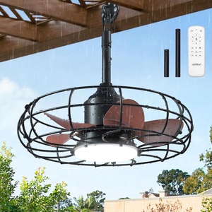 image:imageaddlon 20 Inch Outdoor Ceiling Fans with Lights IP65 Waterproof Plug in Caged Hanging Fan for Gazebo Remote Control 3 CCT 6 Speeds Reversible Outdoor Fan for Patio Pergola PorchBronze