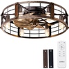 image:imageaddlon 24 Inch Farmhouse Flush Mount Ceiling Fans with Lights and Remote Black Caged Fandelier Ceiling Fan Low Profile Industrial Ceiling Light Fixtures for Bedroom Kitchen Living RoomBlack Brushed Gold