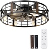 image:imageaddlon 24 Inch Farmhouse Flush Mount Ceiling Fans with Lights and Remote Black Caged Fandelier Ceiling Fan Low Profile Industrial Ceiling Light Fixtures for Bedroom Kitchen Living RoomBlack