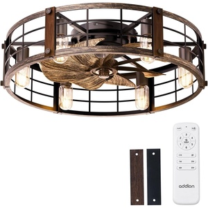 image:imageaddlon 24 Inch Farmhouse Flush Mount Ceiling Fans with Lights and Remote Black Caged Fandelier Ceiling Fan Low Profile Industrial Ceiling Light Fixtures for Bedroom Kitchen Living RoomBlack Brushed Gold