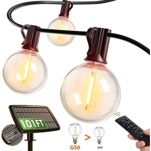 image:imageaddlon 50FT Solar String Lights for Outside G50 Waterproof with USB Port Solar Patio Lights Outdoor Solar Powered LED Bulbs 3 Light Modes for Backyard Porch Garden Market Bistro Camping100FT