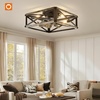 image:imageaddlon Farmhouse Caged Low Profile Ceiling Fans with Lights Remote Control  Small flush mount fandelier 6 speeds reversible airflow rustic square cage design for bedrooms kitchens and dining roomsBlack Brushed Gold