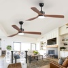 image:imageaddlon 2 Pack 52 Inch Ceiling Fans with Lights Downrod Remote Wood Black  3CCT Dimmable Light 6 Speeds Quiet Reversible DC Motor 3 Wood Blades Timer Memory IndoorCovered Outdoor areasDownrod Mount