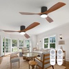 image:imageaddlon 2 Pack 52 Inch Ceiling Fans with Lights Downrod Remote Wood Black  3CCT Dimmable Light 6 Speeds Quiet Reversible DC Motor 3 Wood Blades Timer Memory IndoorCovered Outdoor areasFlush Mount