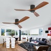 image:imageaddlon 2 Pack 52 Inch Ceiling Fans with Lights Downrod Remote Wood Black  3CCT Dimmable Light 6 Speeds Quiet Reversible DC Motor 3 Wood Blades Timer Memory IndoorCovered Outdoor areasFlush Mountno Light