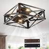 image:imageaddlon Farmhouse Caged Low Profile Ceiling Fans with Lights Remote Control  Small flush mount fandelier 6 speeds reversible airflow rustic square cage design for bedrooms kitchens and dining roomsBlack