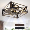 image:imageaddlon Farmhouse Caged Low Profile Ceiling Fans with Lights Remote Control  Small flush mount fandelier 6 speeds reversible airflow rustic square cage design for bedrooms kitchens and dining roomsBlack Brushed Gold