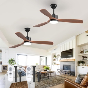 image:imageaddlon 2 Pack 52 Inch Ceiling Fans with Lights Downrod Remote Wood Black  3CCT Dimmable Light 6 Speeds Quiet Reversible DC Motor 3 Wood Blades Timer Memory IndoorCovered Outdoor areasDownrod Mount